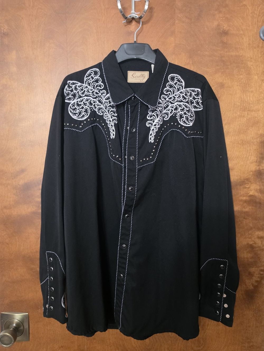Scully Black Western Shirt with White Embroidery